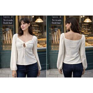 Spring + Mercer Top M Medium Cream Ivory Long Balloon Sleeve NWT New